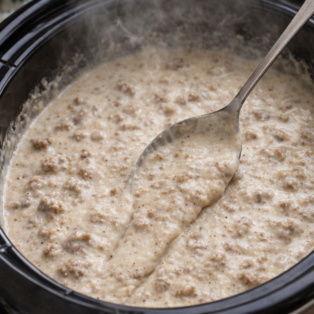 Creamy hamburger gravy in a slow cooker