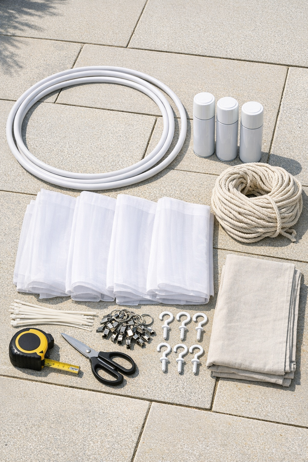 All materials for the mosquito net canopy laid out together