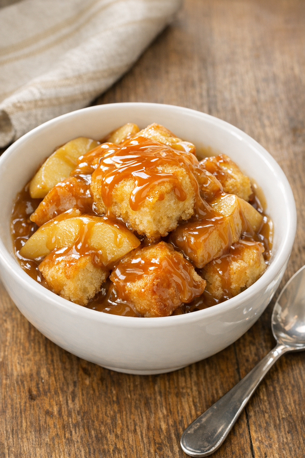 Warm slow cooker caramel dessert served in bowls