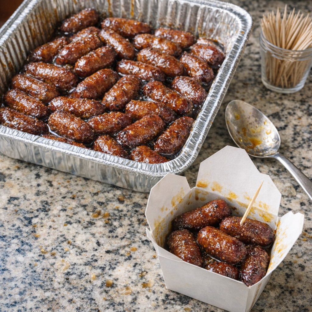 Lil smokies served with toothpicks at a casual gathering