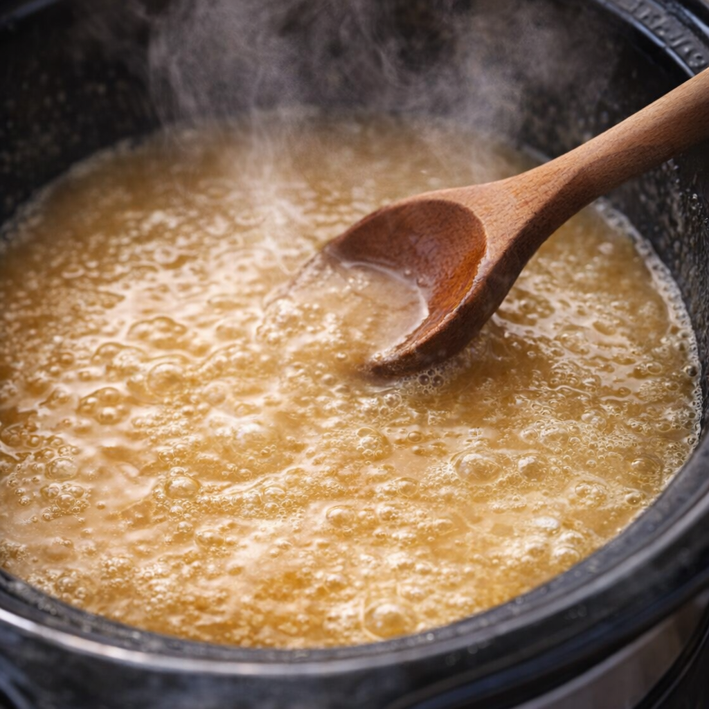 Champagne reduction simmering in a slow cooker