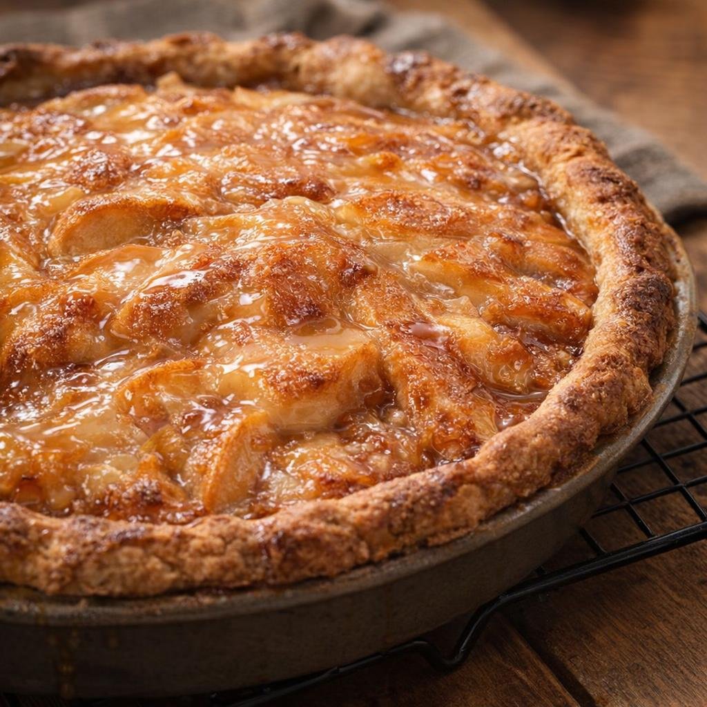 Freshly baked apple pie with caramelized top