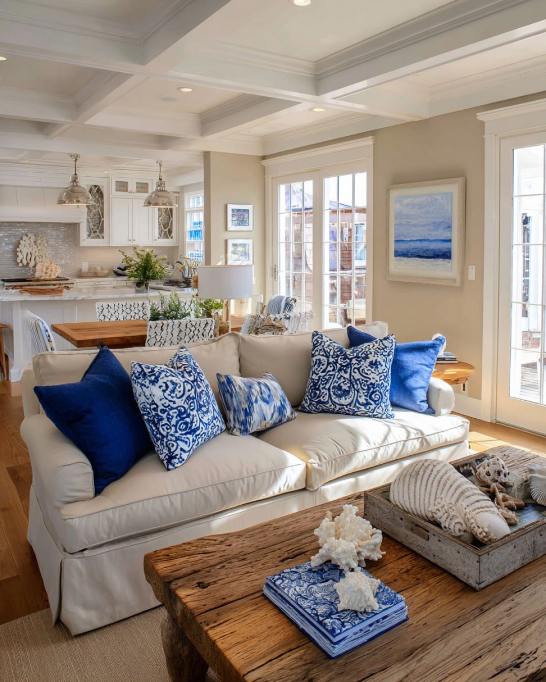 Take a stroll inside this white seaside cottage with cheerful blue trim ...