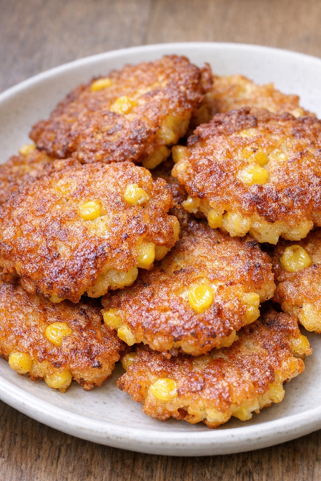 Southern sweet corn fritters on a white plate