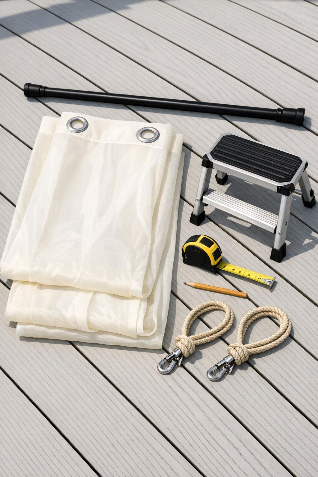 Outdoor curtain materials laid out together