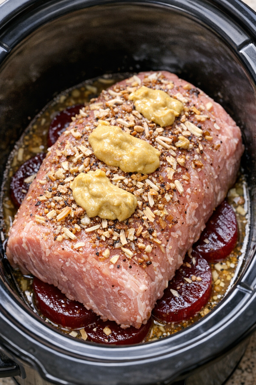 Pork loin in slow cooker with seasonings