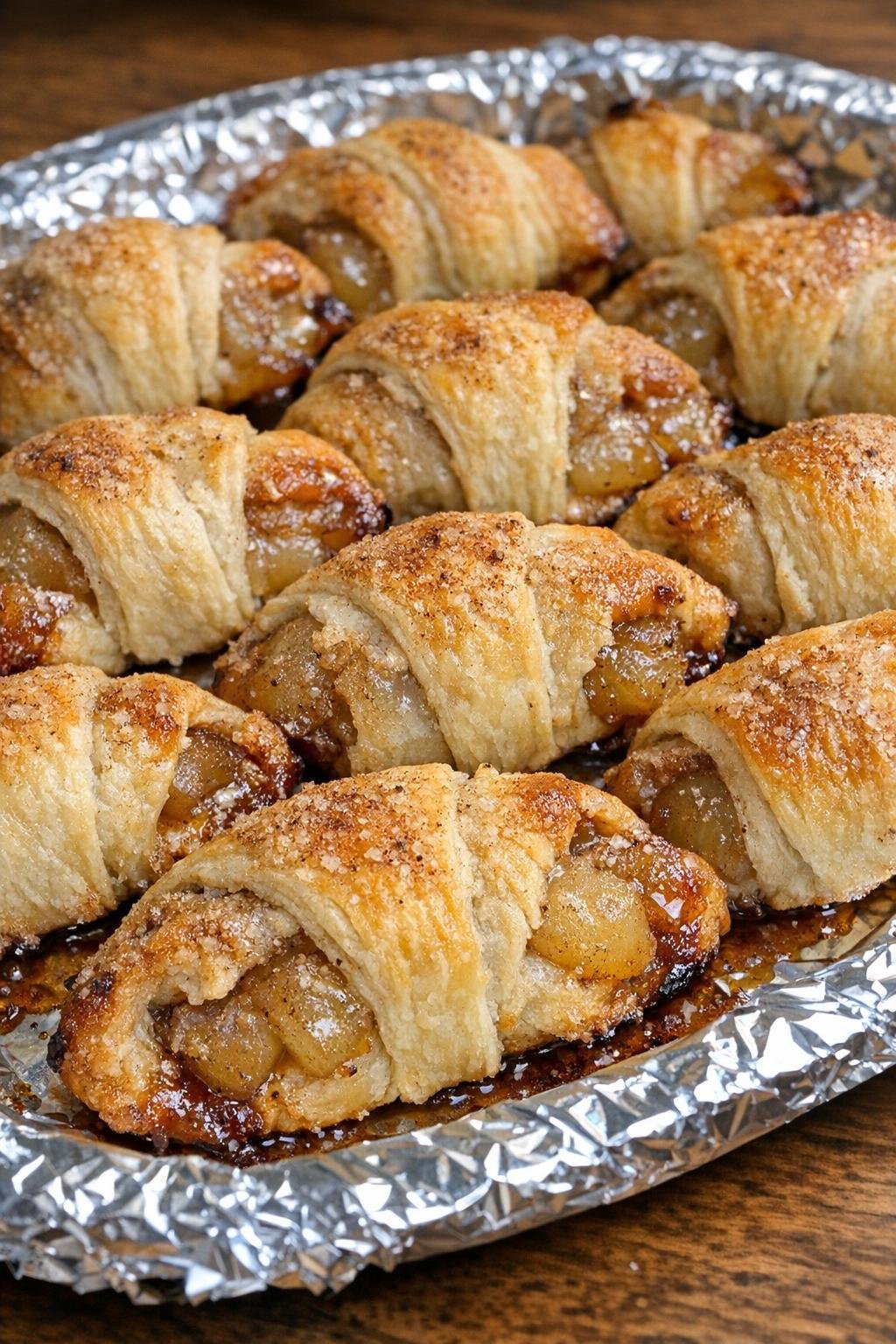 3-ingredient apple pie bites on a foil-lined platter