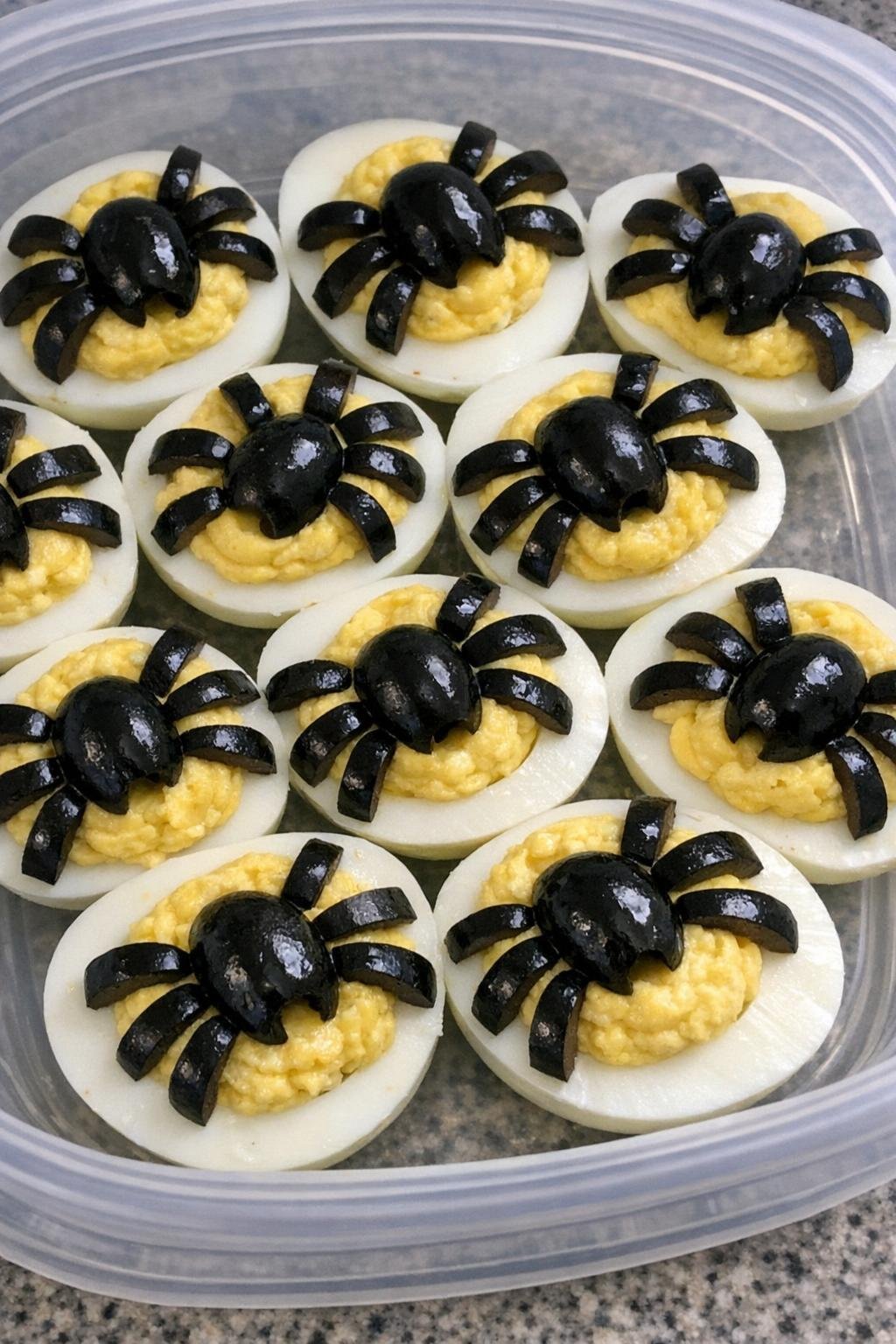Finished spider deviled eggs