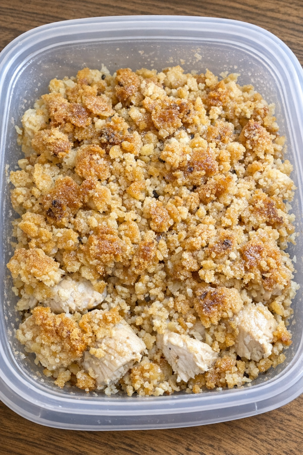 4-ingredient buttery cracker chicken in a plastic container