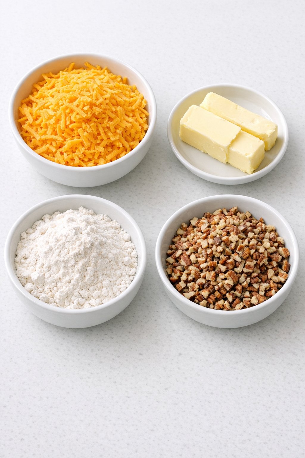 Afmålte ingredienser til pecanostvafler