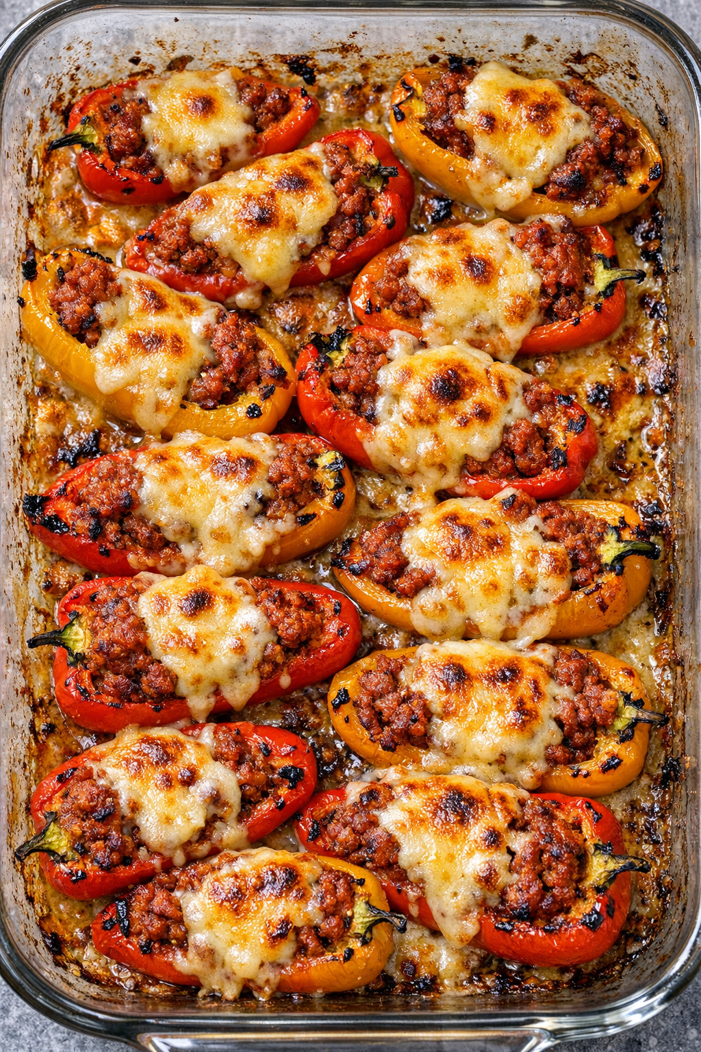 Low carb 3-ingredient chorizo pepper bakes fresh from the oven