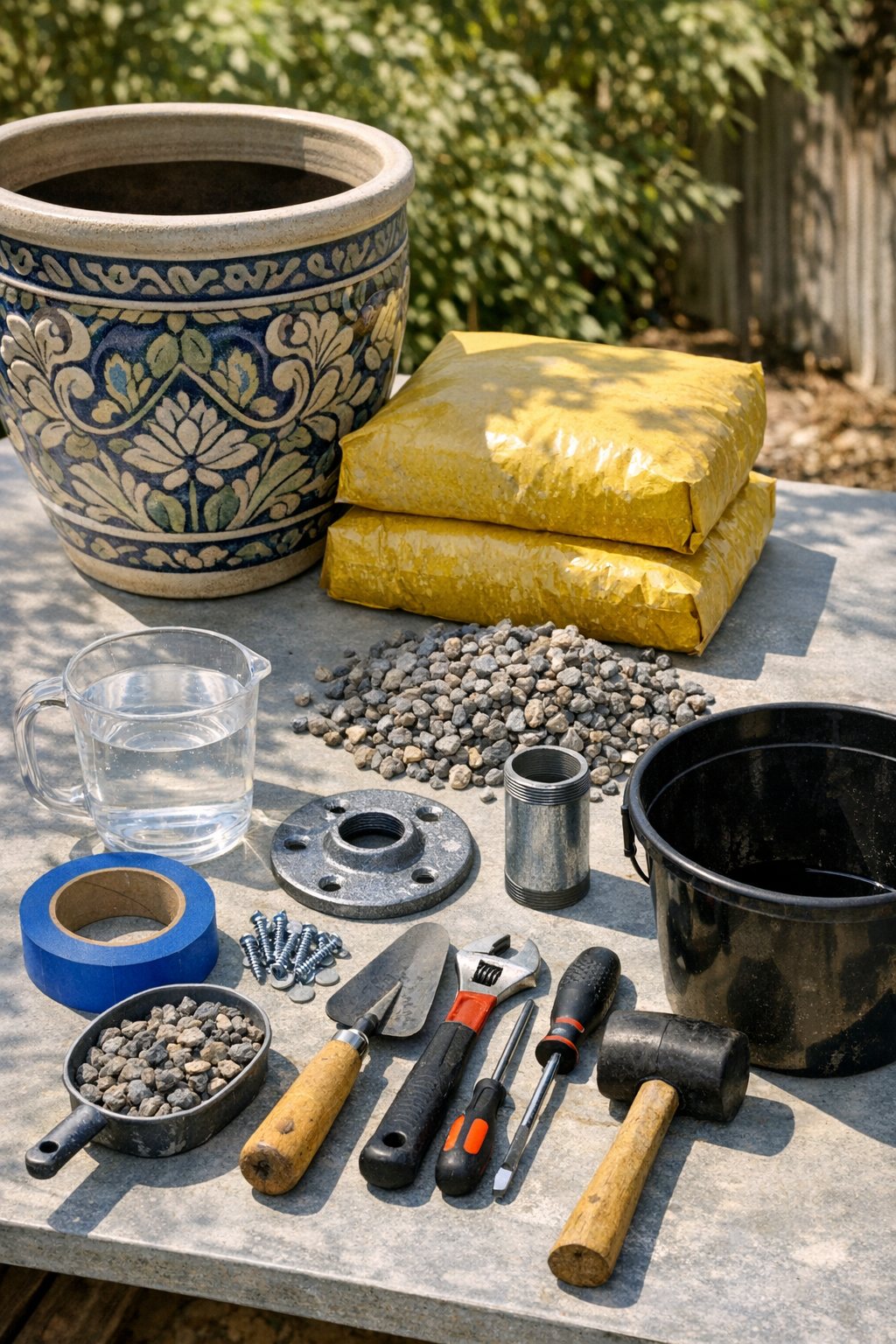 Materials for making a concrete-filled ceramic planter umbrella weight