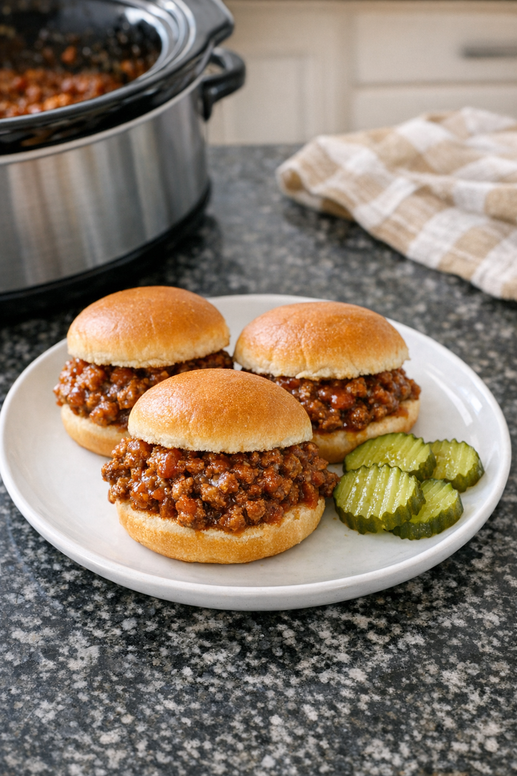 Finished sloppy joe sliders on a plate