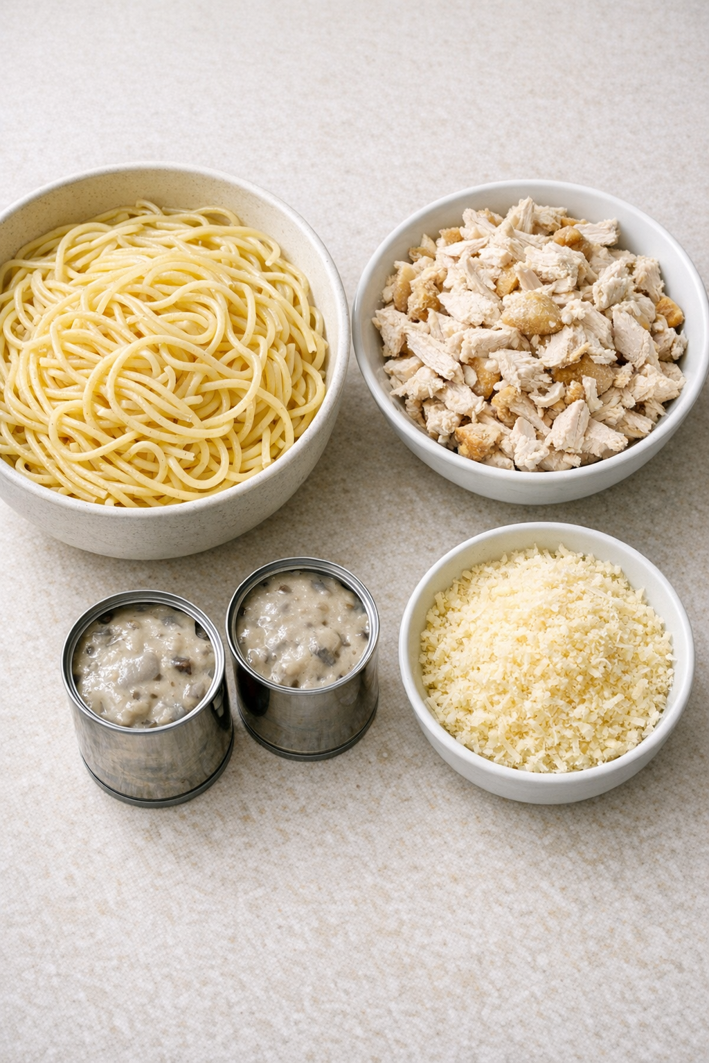 Main ingredients for chicken tetrazzini