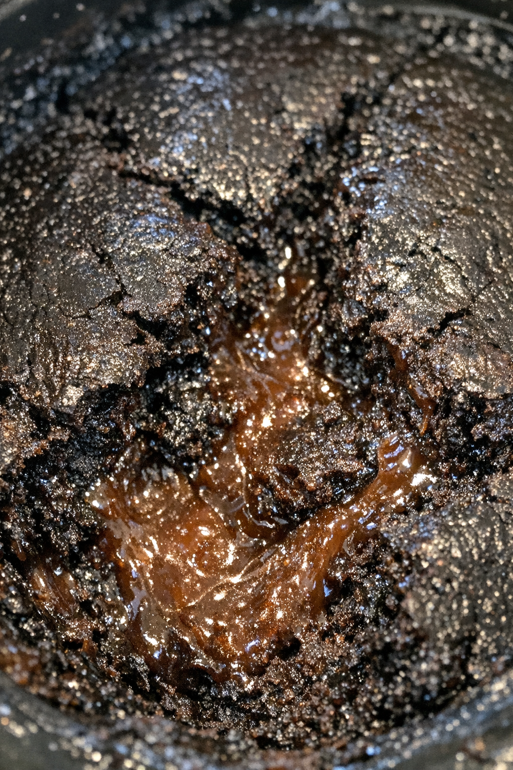 Dense dark obsidian mass in a slow cooker