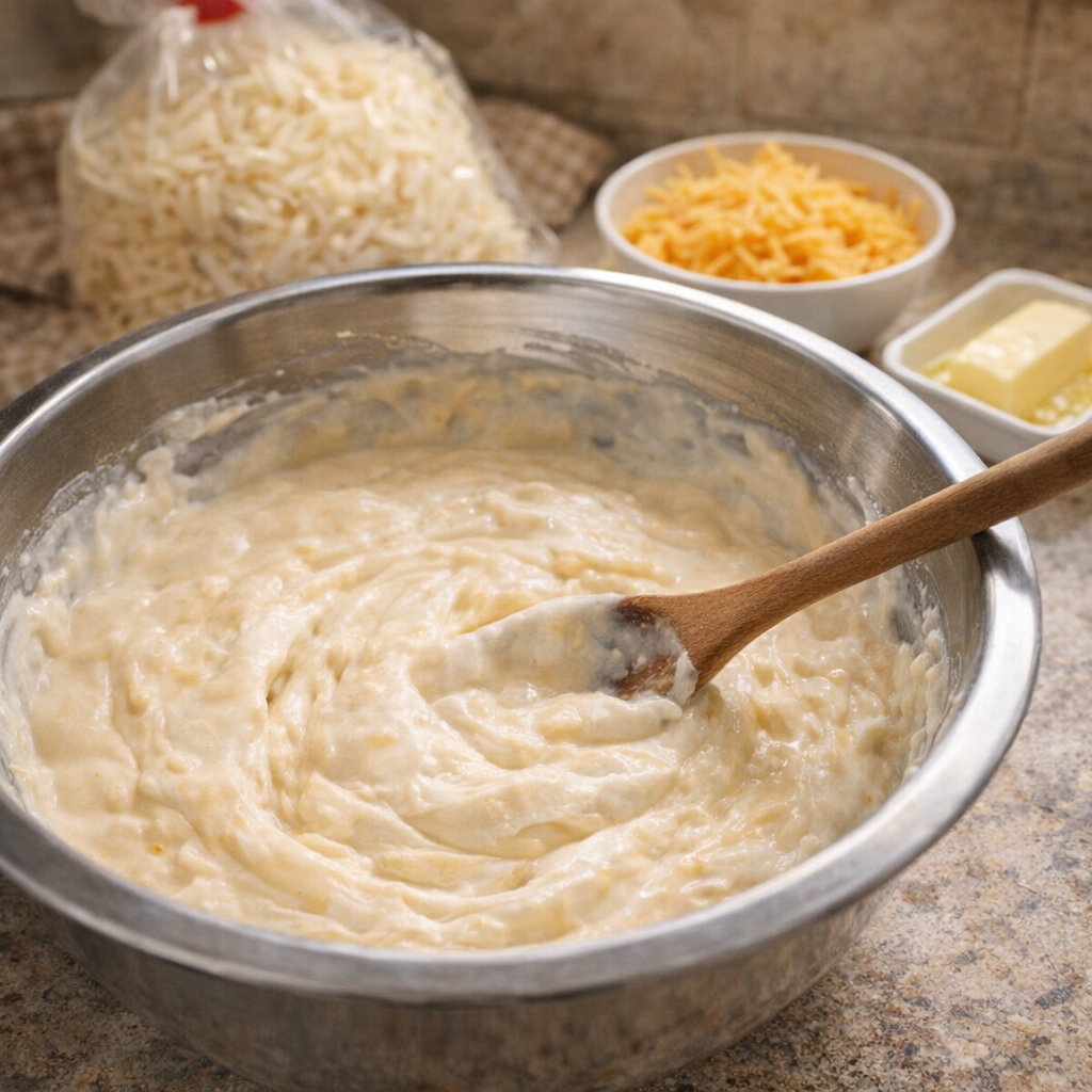 Mixing bowl with sour cream and cream soup base