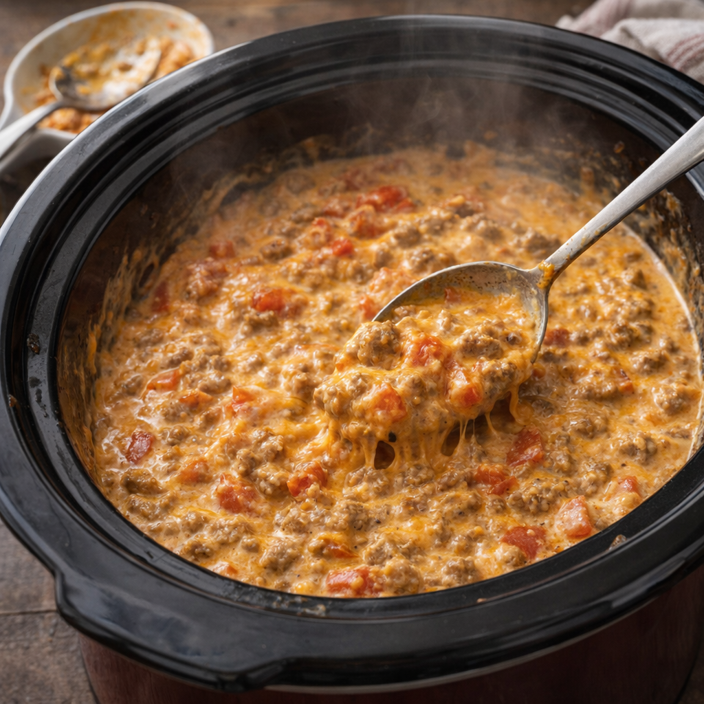 Melting sausage dip in the slow cooker