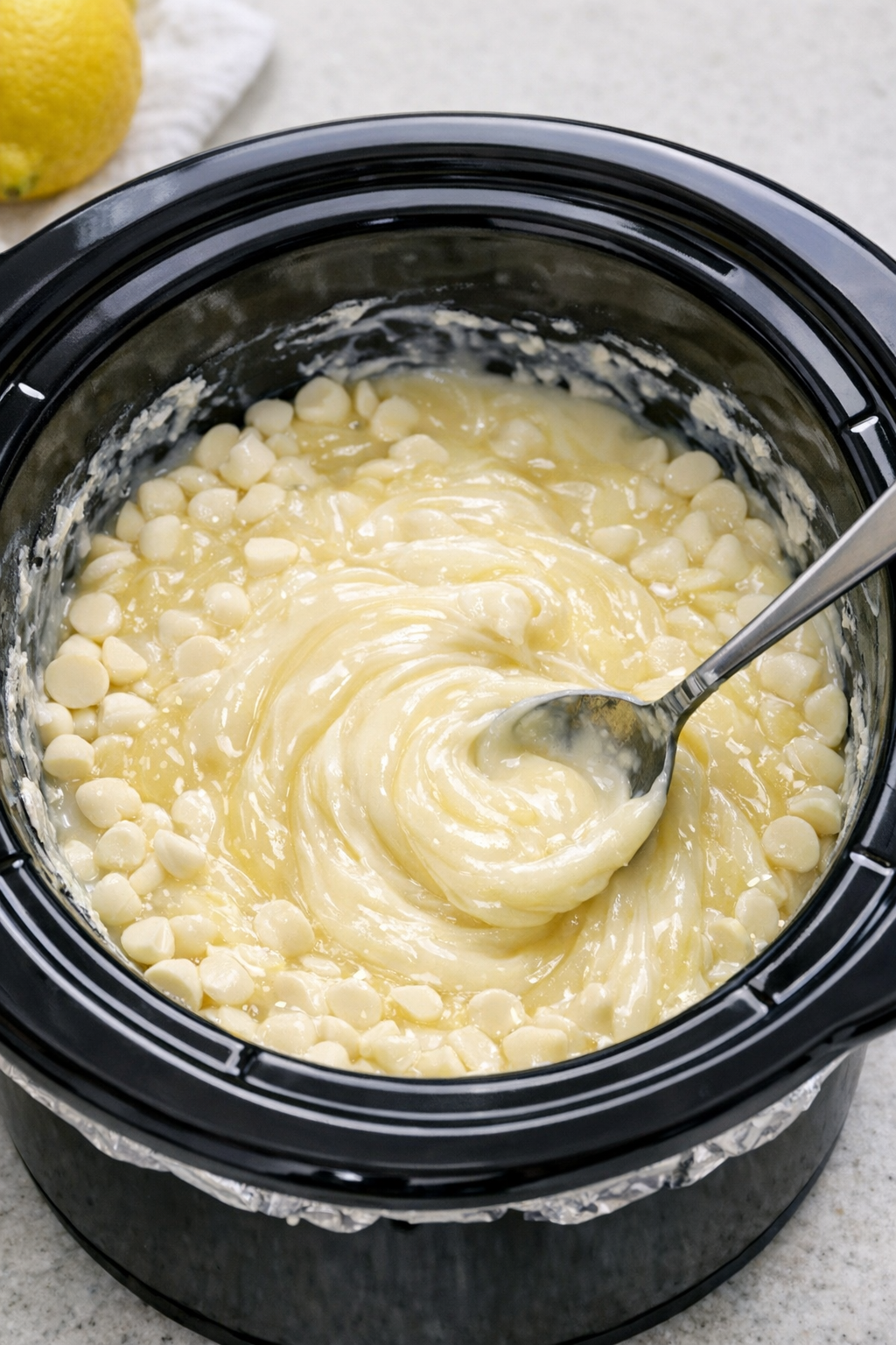 Ingredients melting together in a slow cooker