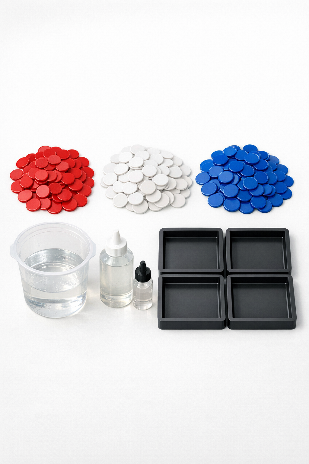 Materials for making patriotic patio tiles laid out neatly