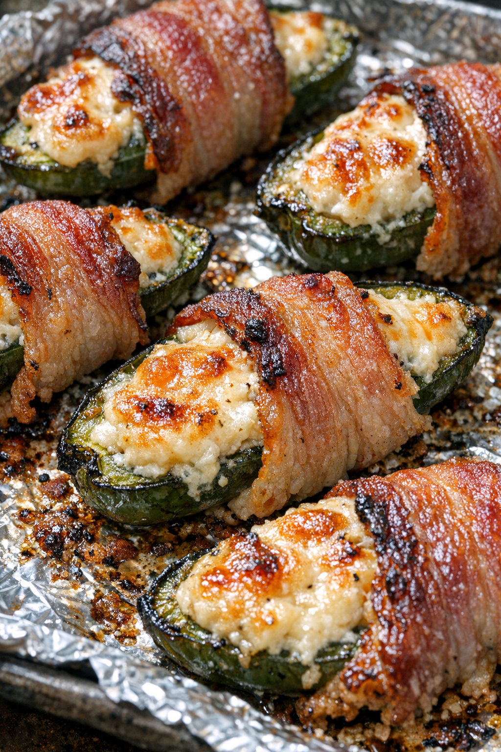 Southern 3-ingredient bacon wrapped jalapenos on a foil-lined baking tray