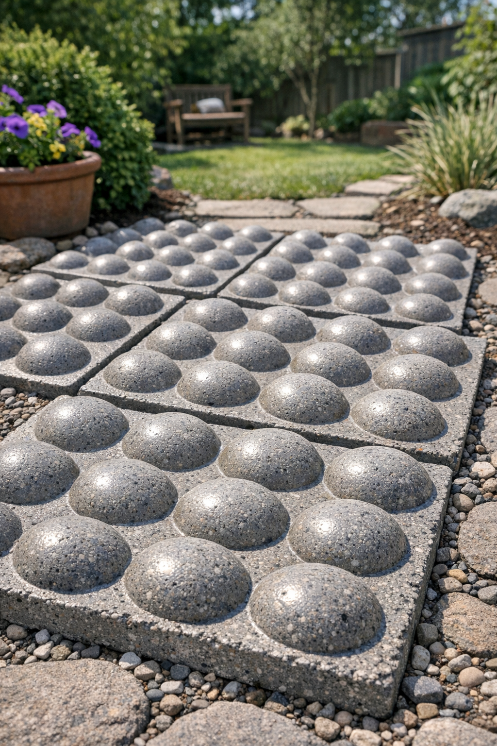 Finished heavy dimpled patio stones made from egg carton molds