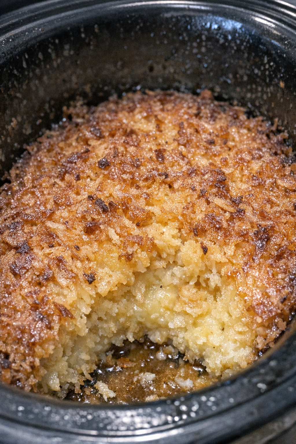 Golden-brown coconut impossible pie in a slow cooker