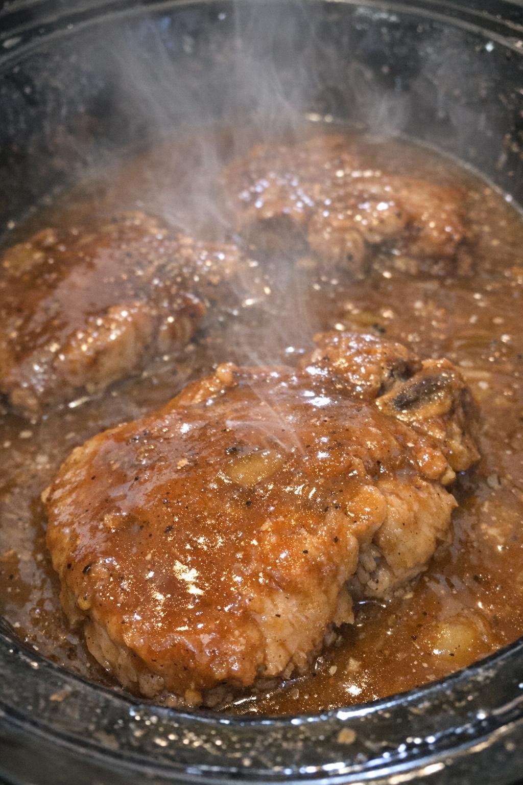 Finished slow cooker pork chops with gravy