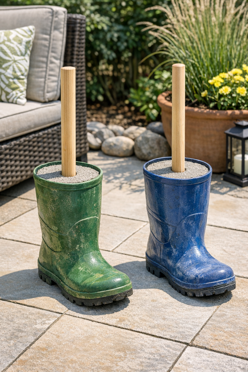 Finished rubber boot concrete patio stands