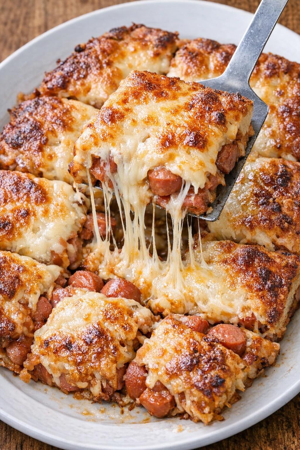 Low carb hot dog bake with melted mozzarella