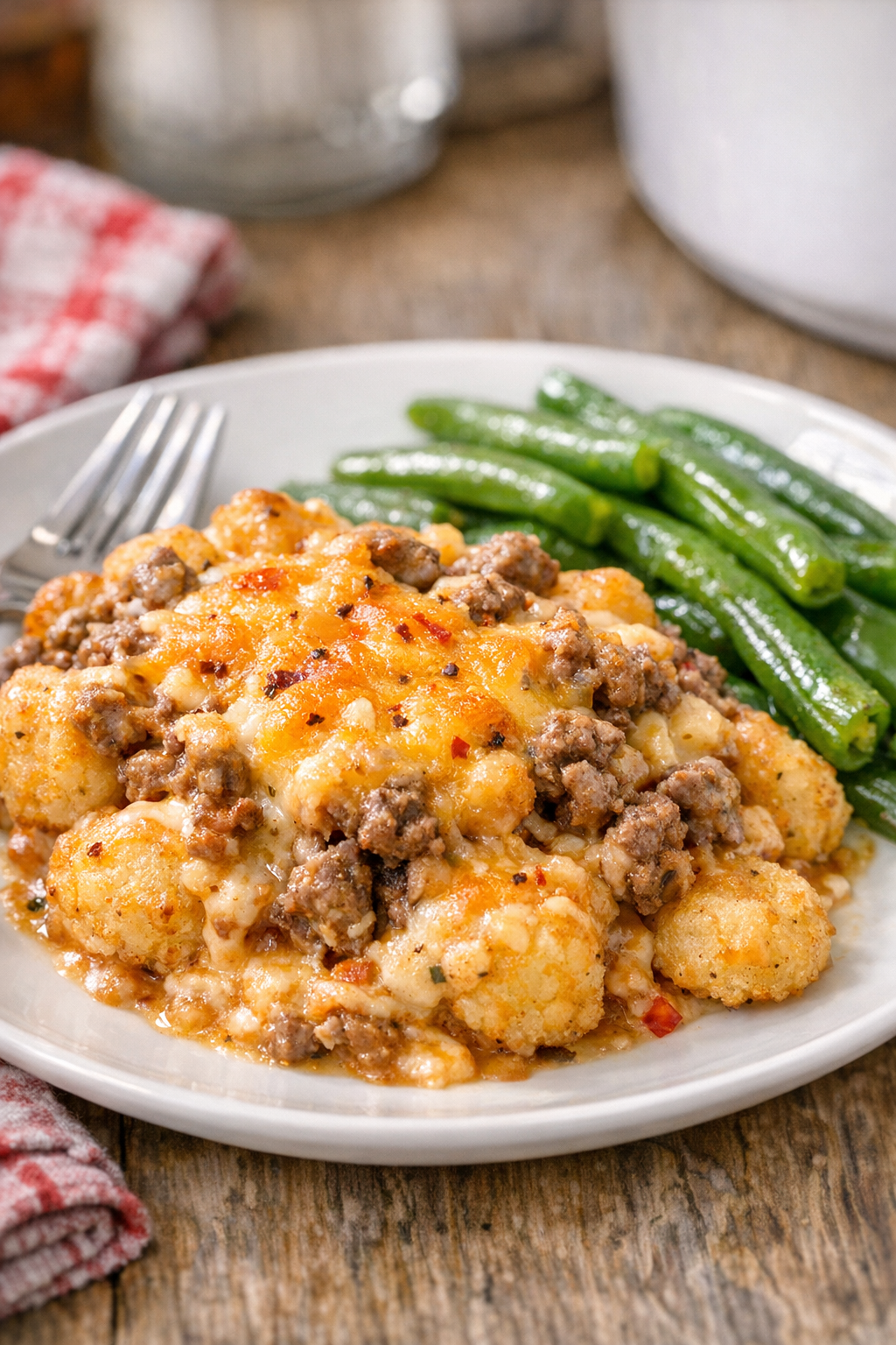 Finished Amish firecracker potato bake plated for serving