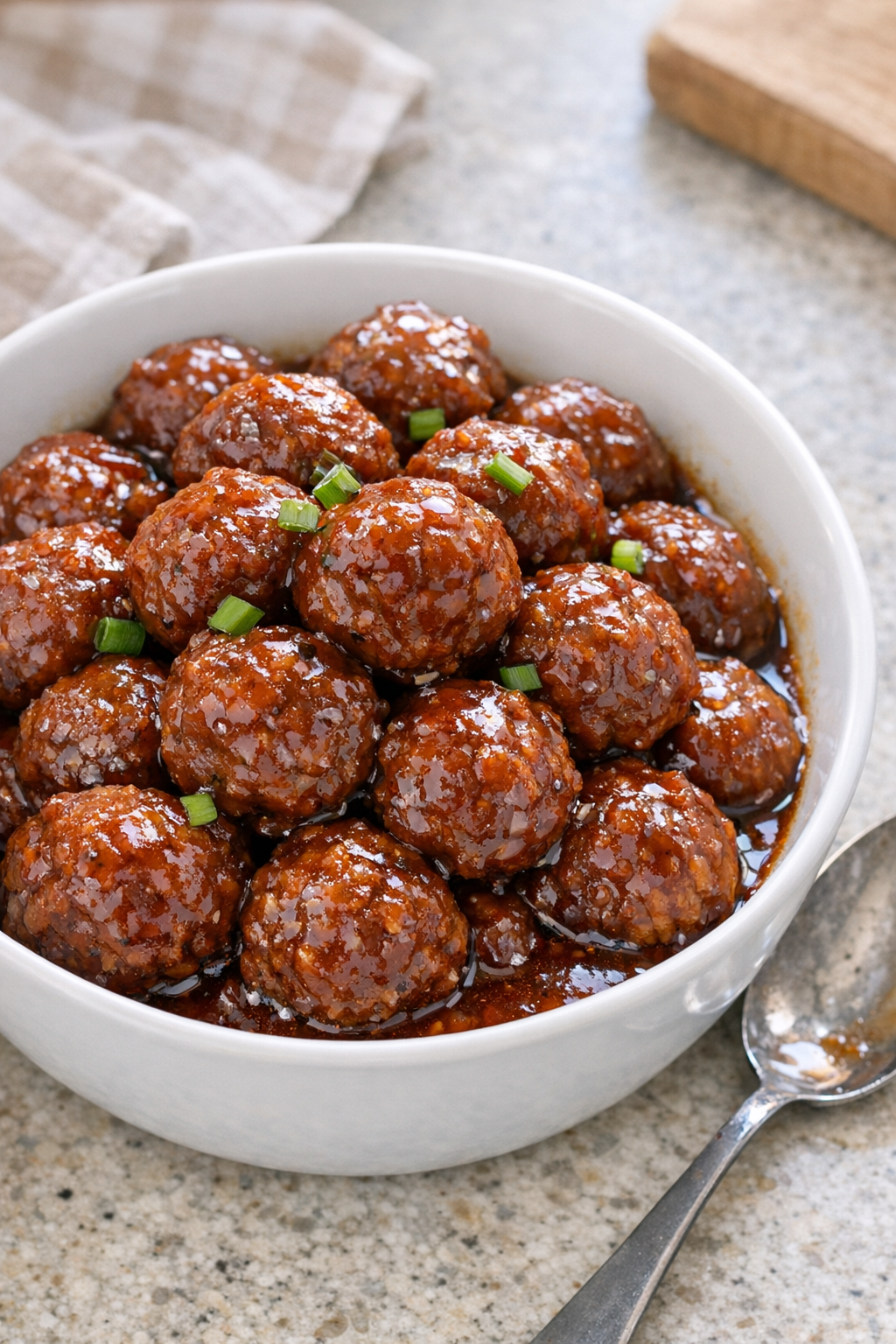 Finished vintage cookout meatballs in a serving dish