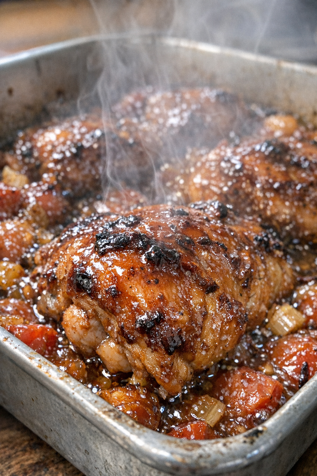 Roasted glazed bake in a metal pan