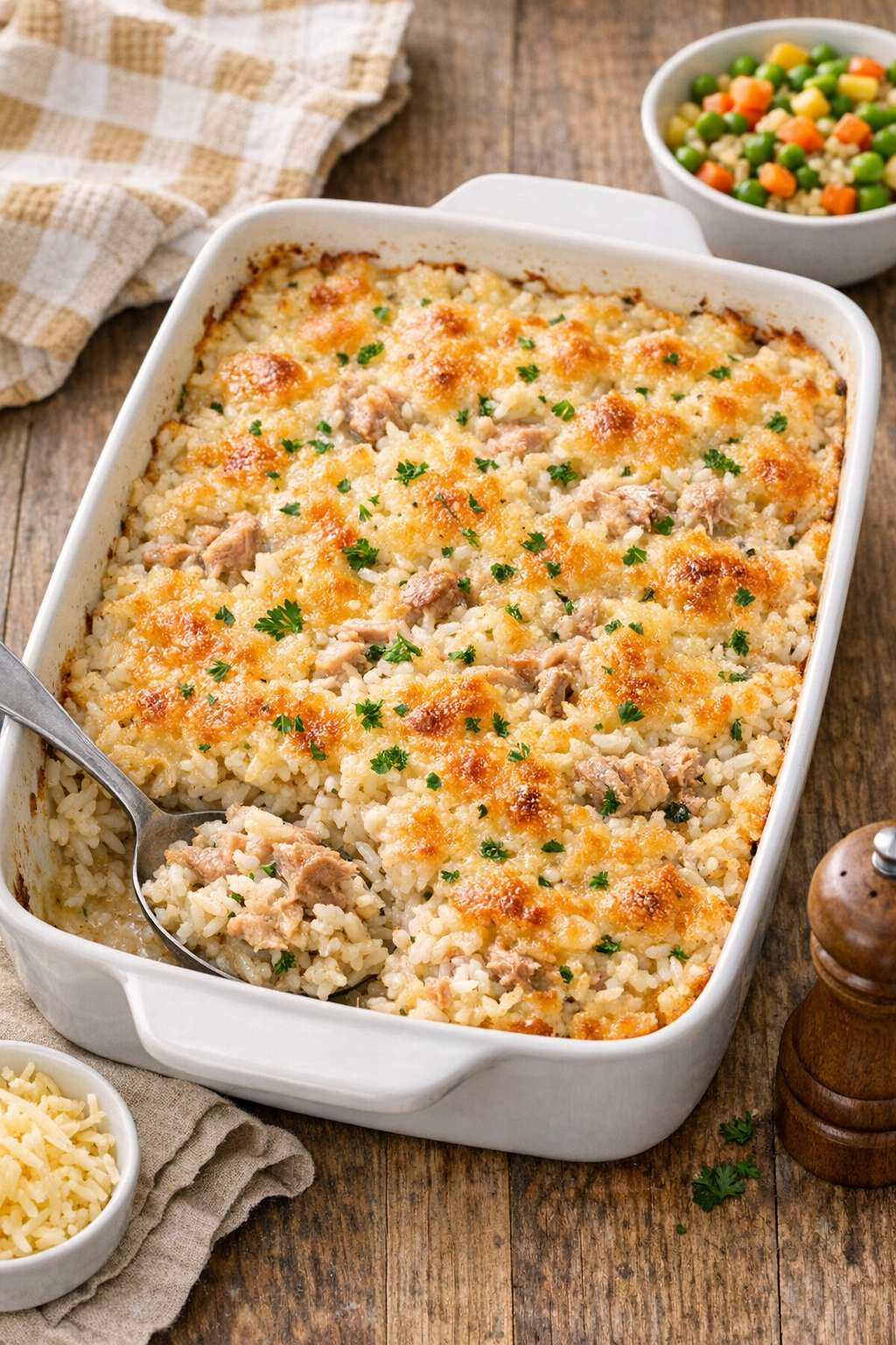 Finished baked tuna and rice casserole