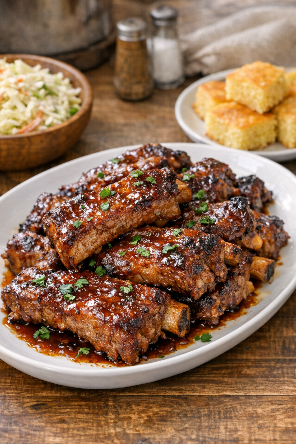 Finished slow cooker pork spare ribs on a plate