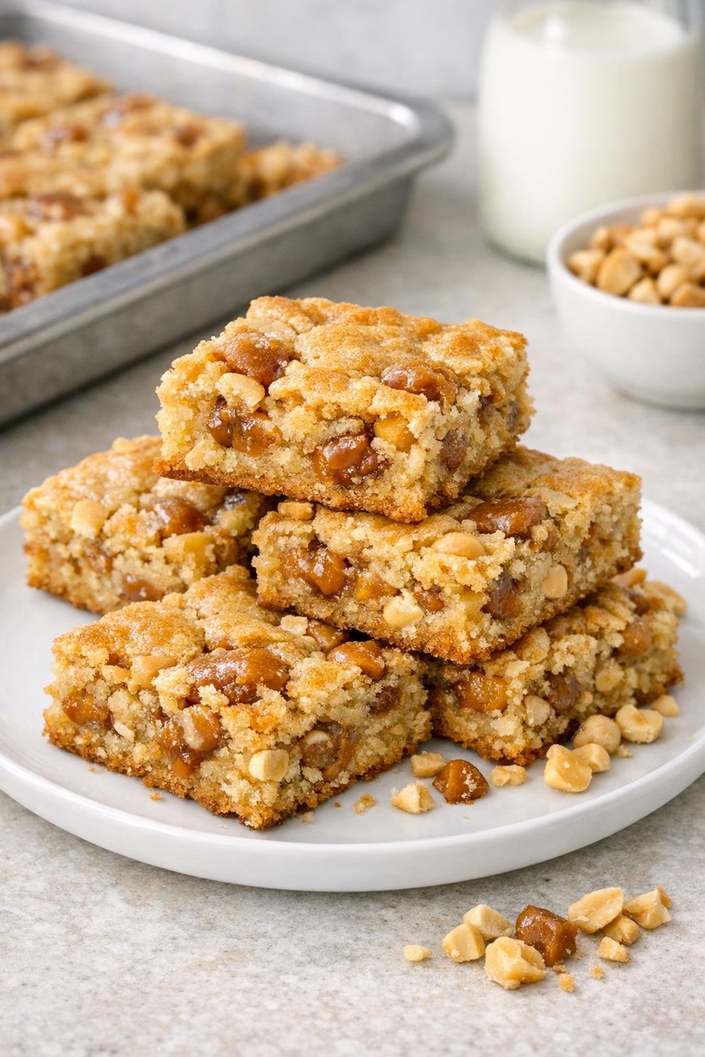 Finished maple nut blondie bars on a plate