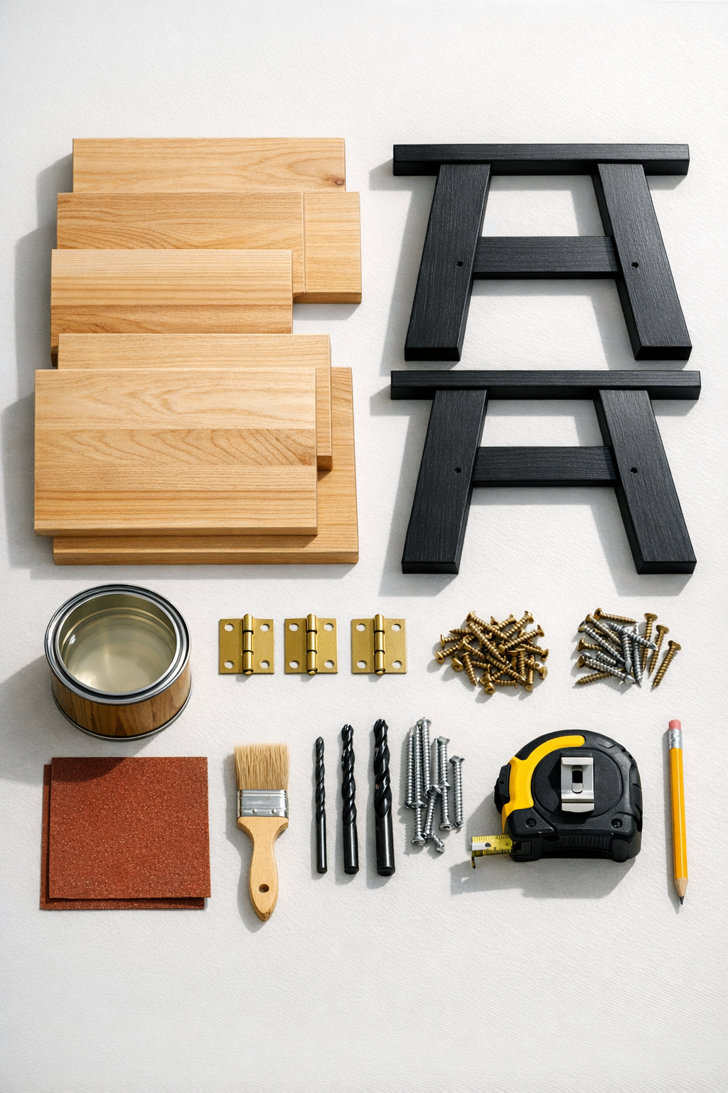 Materials laid out for the outdoor snack bar project