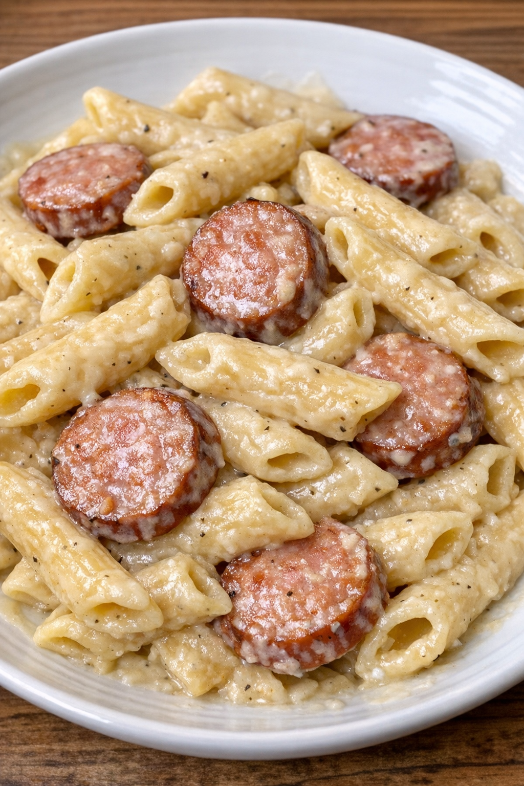 Finished creamy smoked sausage penne