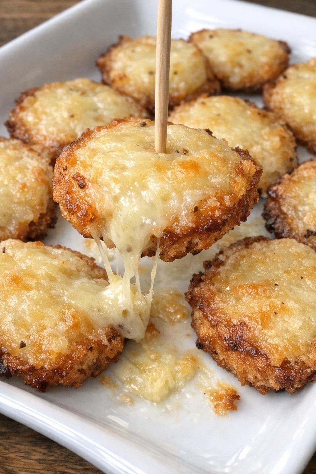 Gruyere Winthrop bites on a white serving platter