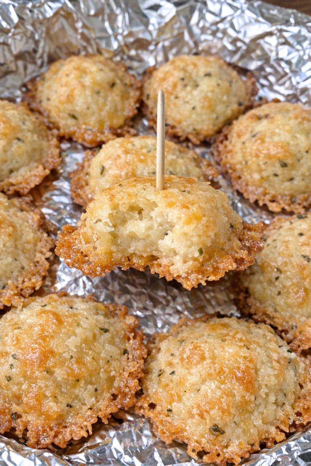 3-ingredient parmesan caldwell bites on a foil-lined platter