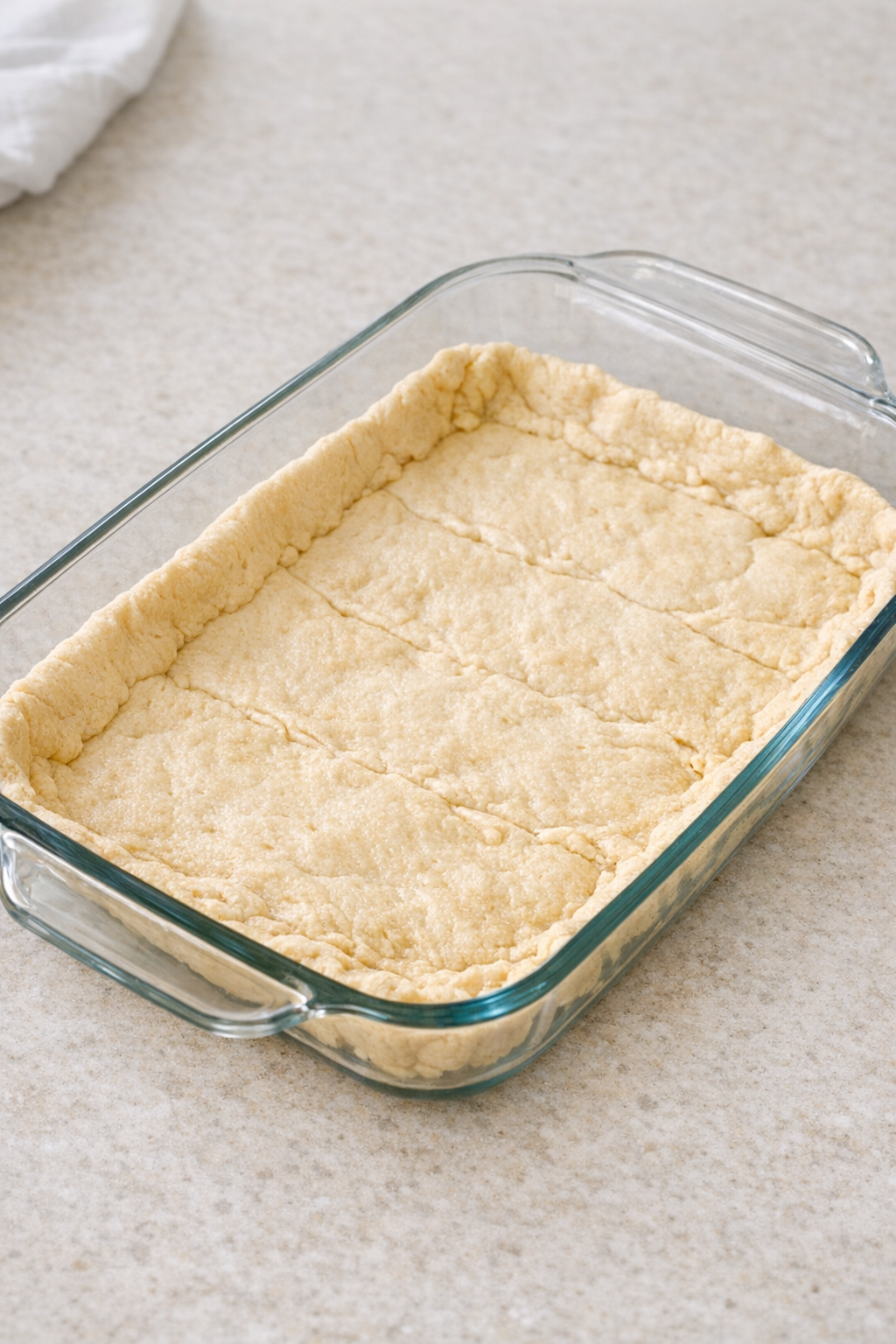 Crescent dough pressed into a glass casserole dish