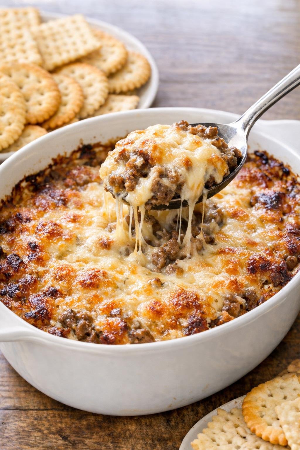 Finished beef bradford served hot with crackers