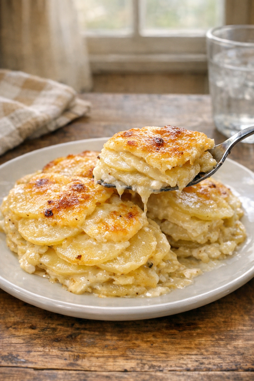 Finished plated scalloped potatoes