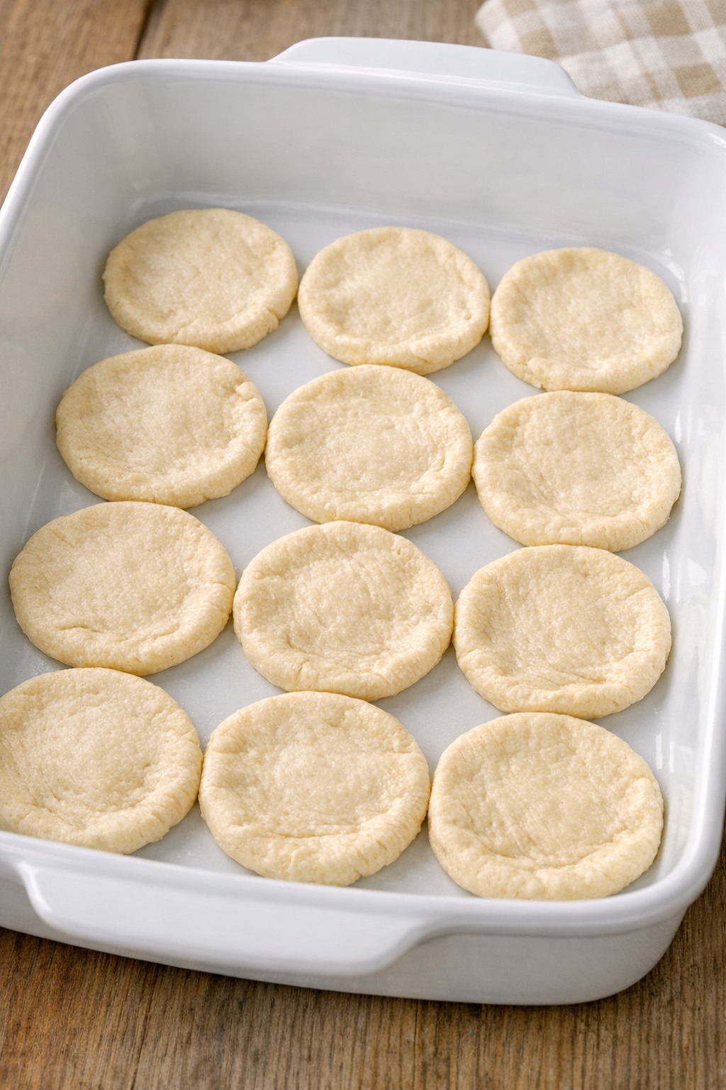 Crescent dough rounds arranged in a baking dish