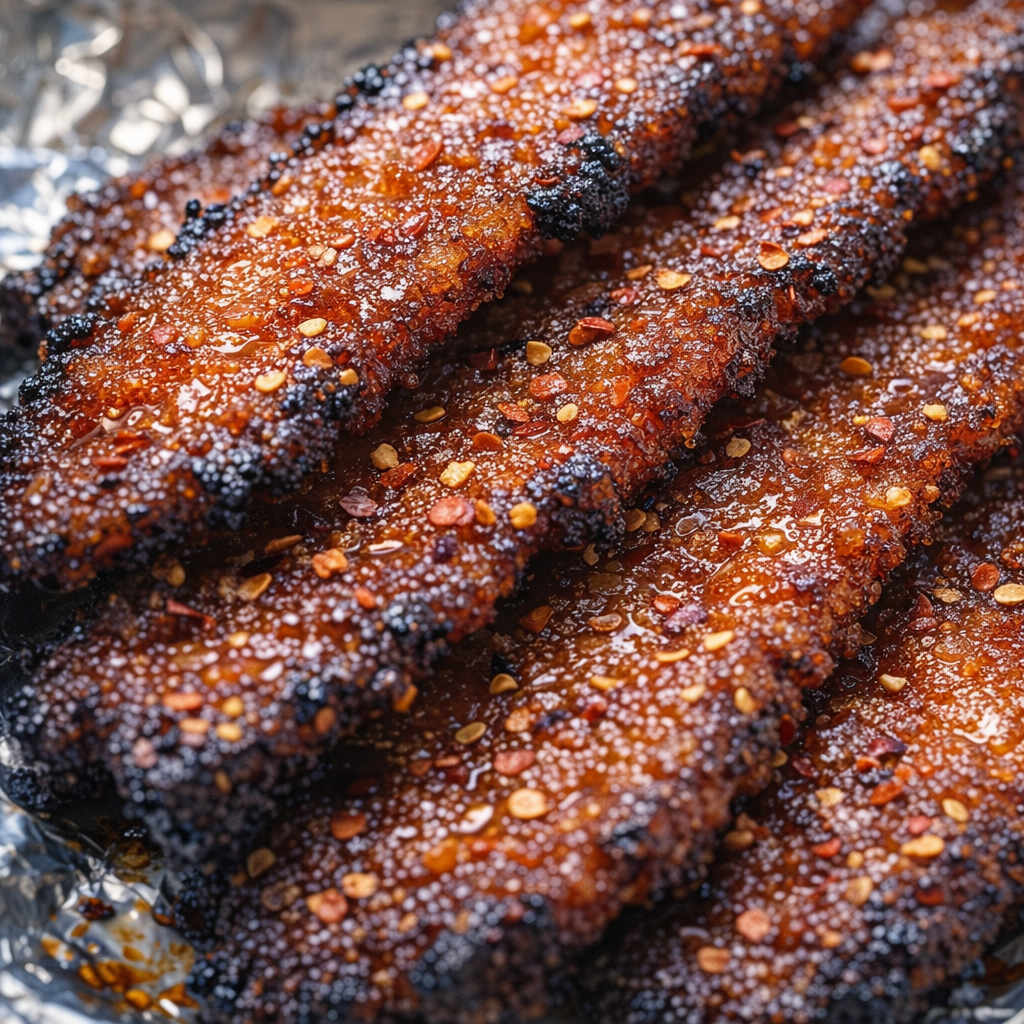 Spicy variation of candied bacon with pepper flakes