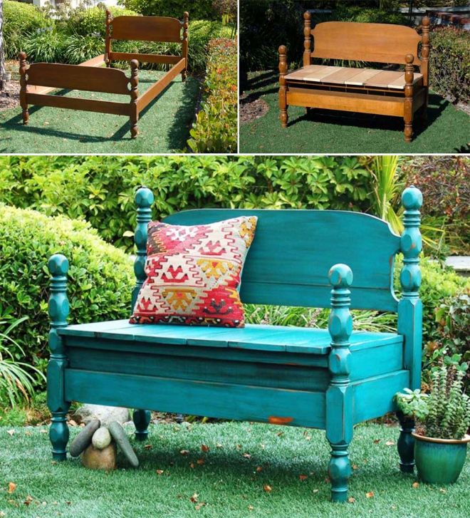Ways to refurbish old furniture into an outdoor bench