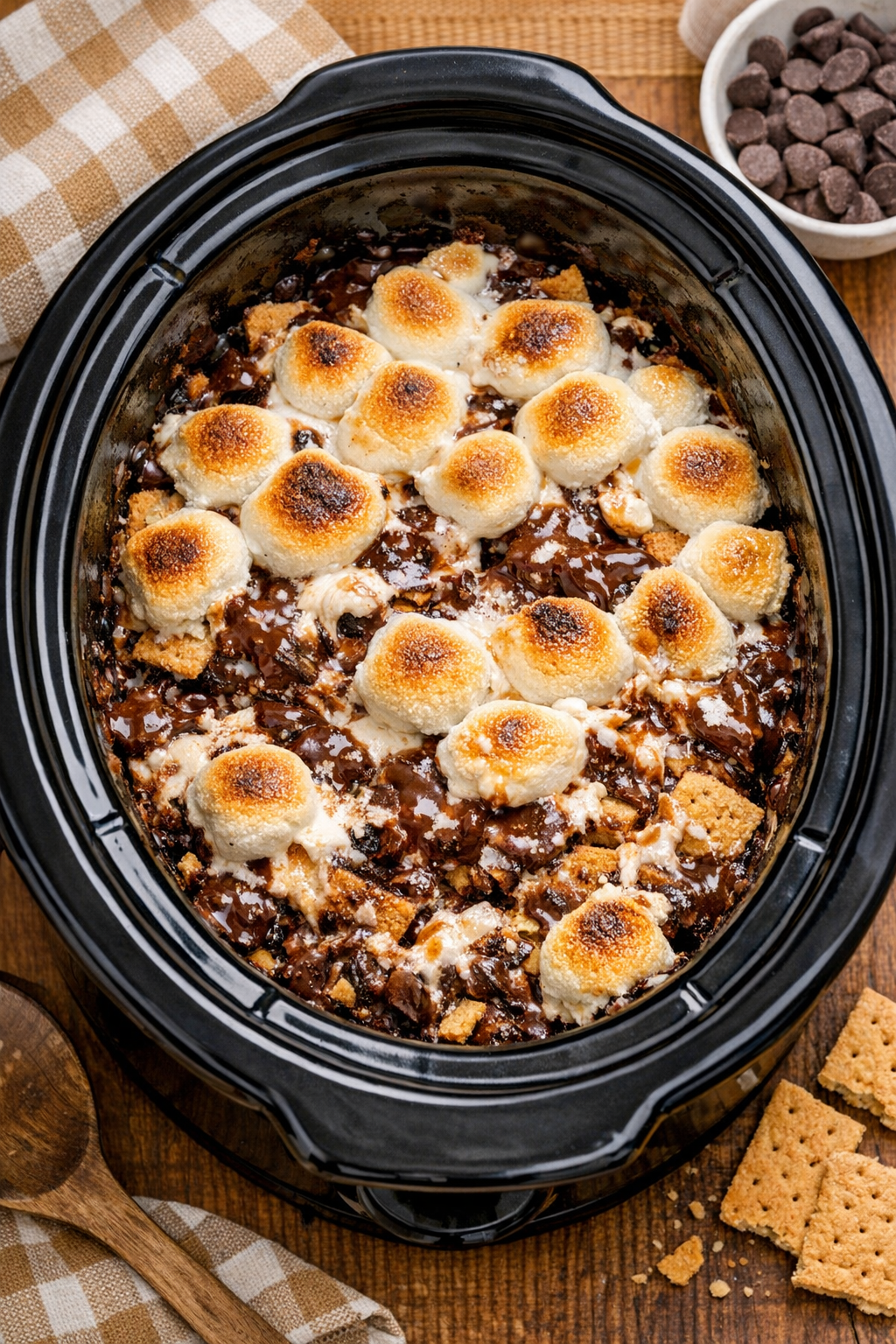 Finished campfire dessert in a slow cooker