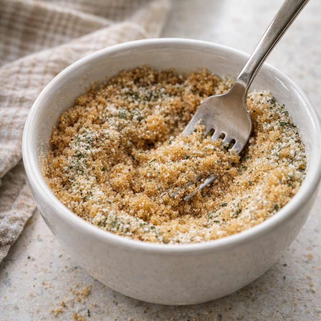Brown sugar and Italian dressing mix being stirred in a small bowl