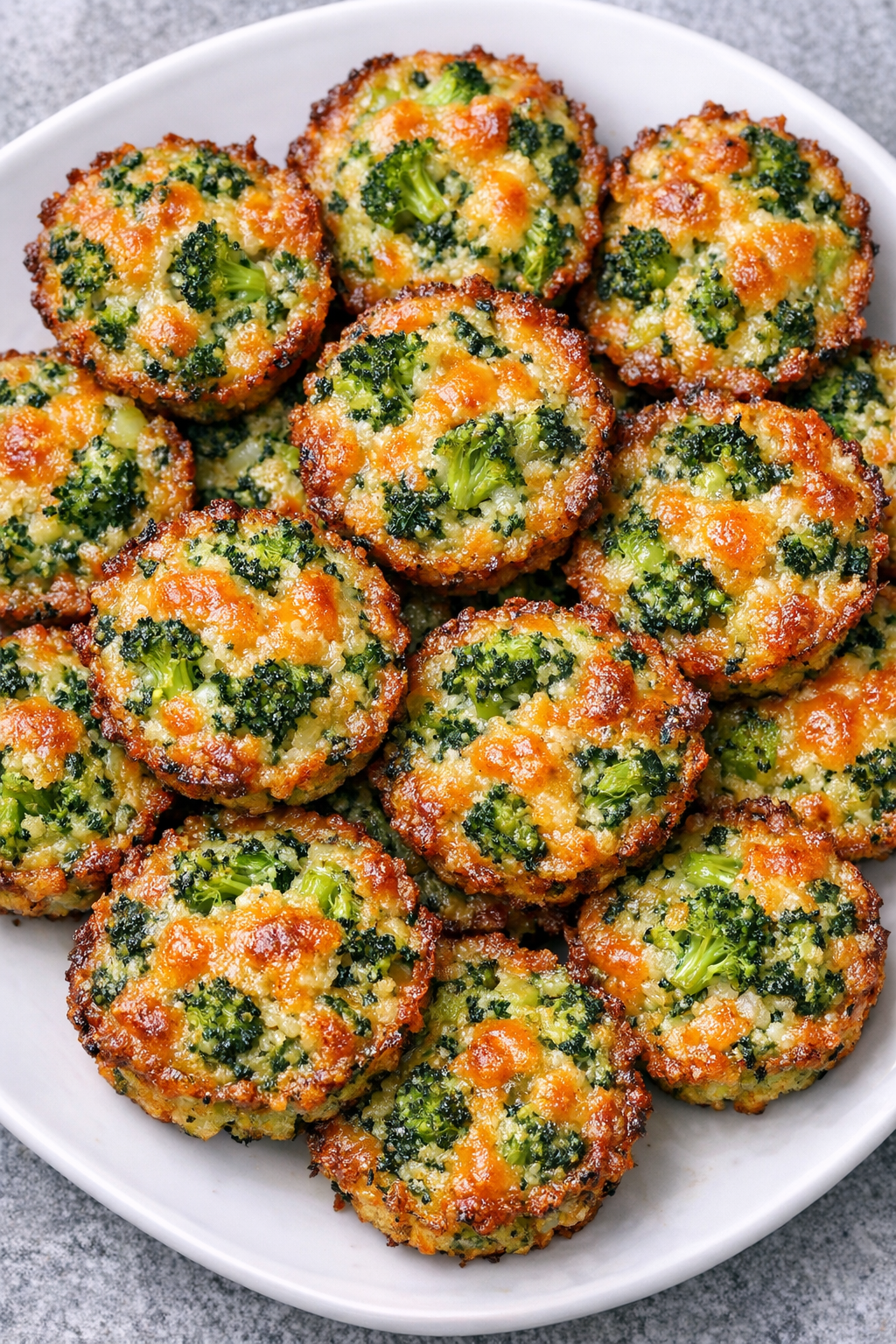 Low carb cheddar broccoli bakes on a serving platter