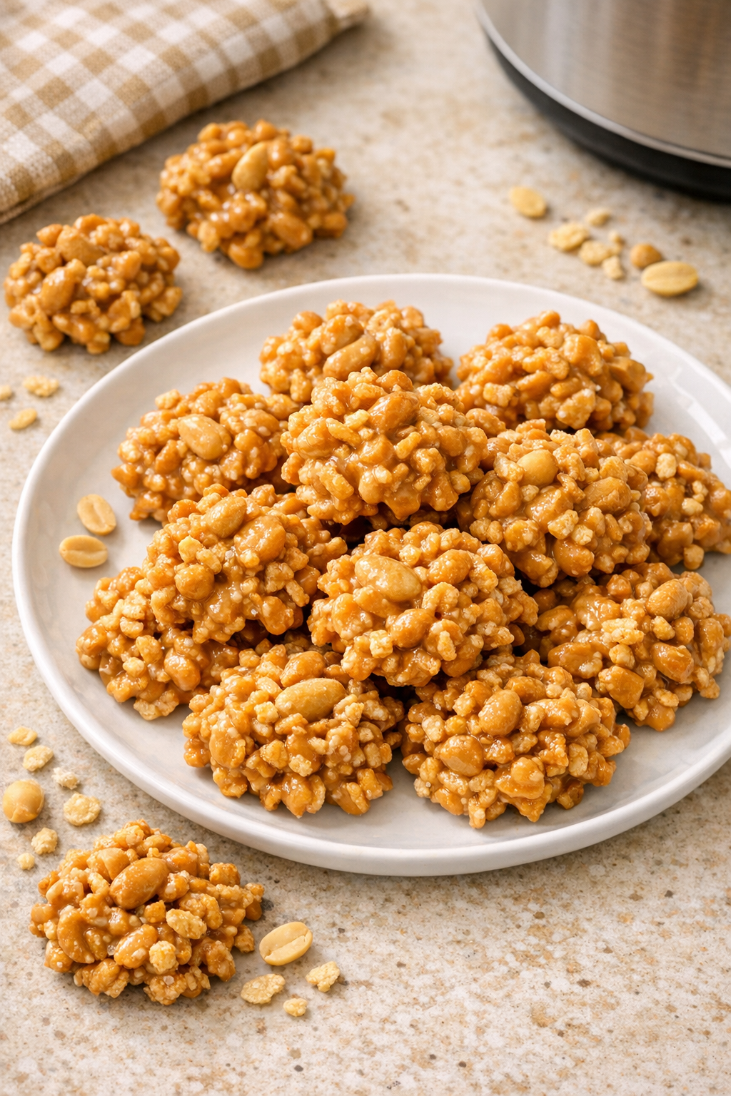 Finished butterscotch crunch clusters on a plate