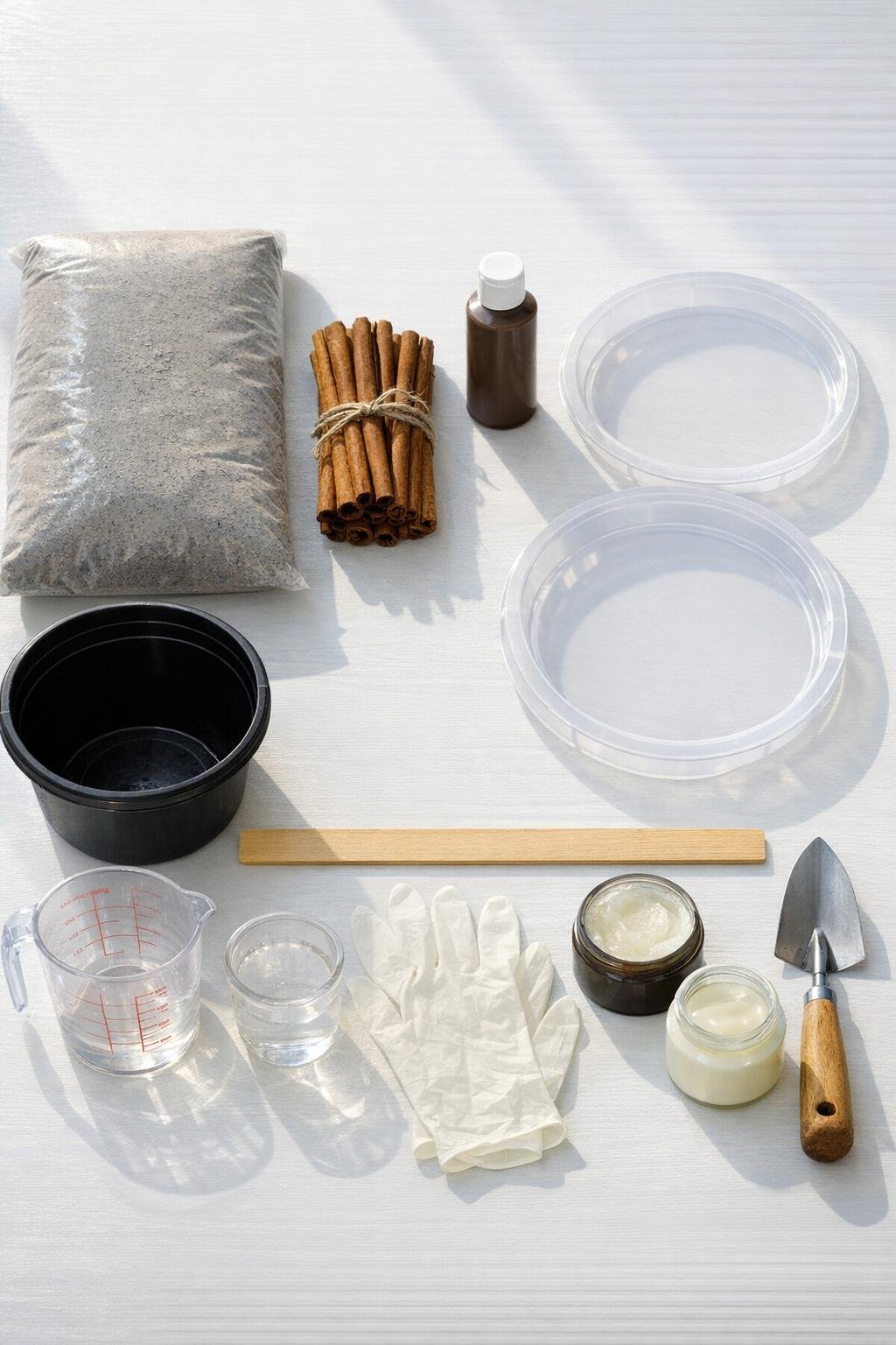 Materials for two cinnamon stick harvest-themed stepping stones